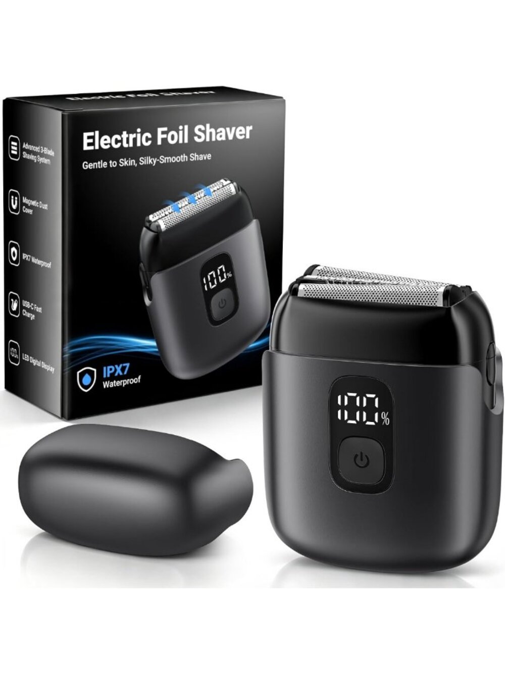 Waterproof Mini Electric Razor for Men, 3-Blade Cordless Shaver with Fast